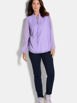 Goldner Damen Chiffon Blusen in flieder - Ärmel: langarm