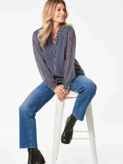 Goldner Damen Chiffon Blusen in marine - Ärmel: langarm