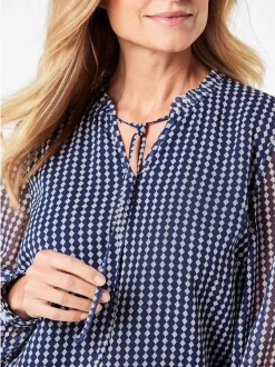 Goldner Damen Chiffon Blusen in marine - Ärmel: langarm