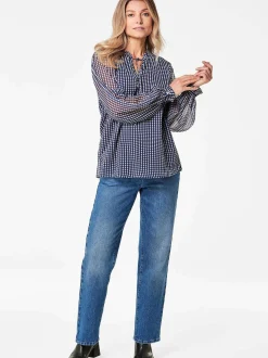 Goldner Damen Chiffon Blusen in marine - Ärmel: langarm