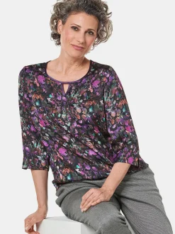 Goldner Damen Druckblusen in schwarz - Ärmel: 3/4 Arm
