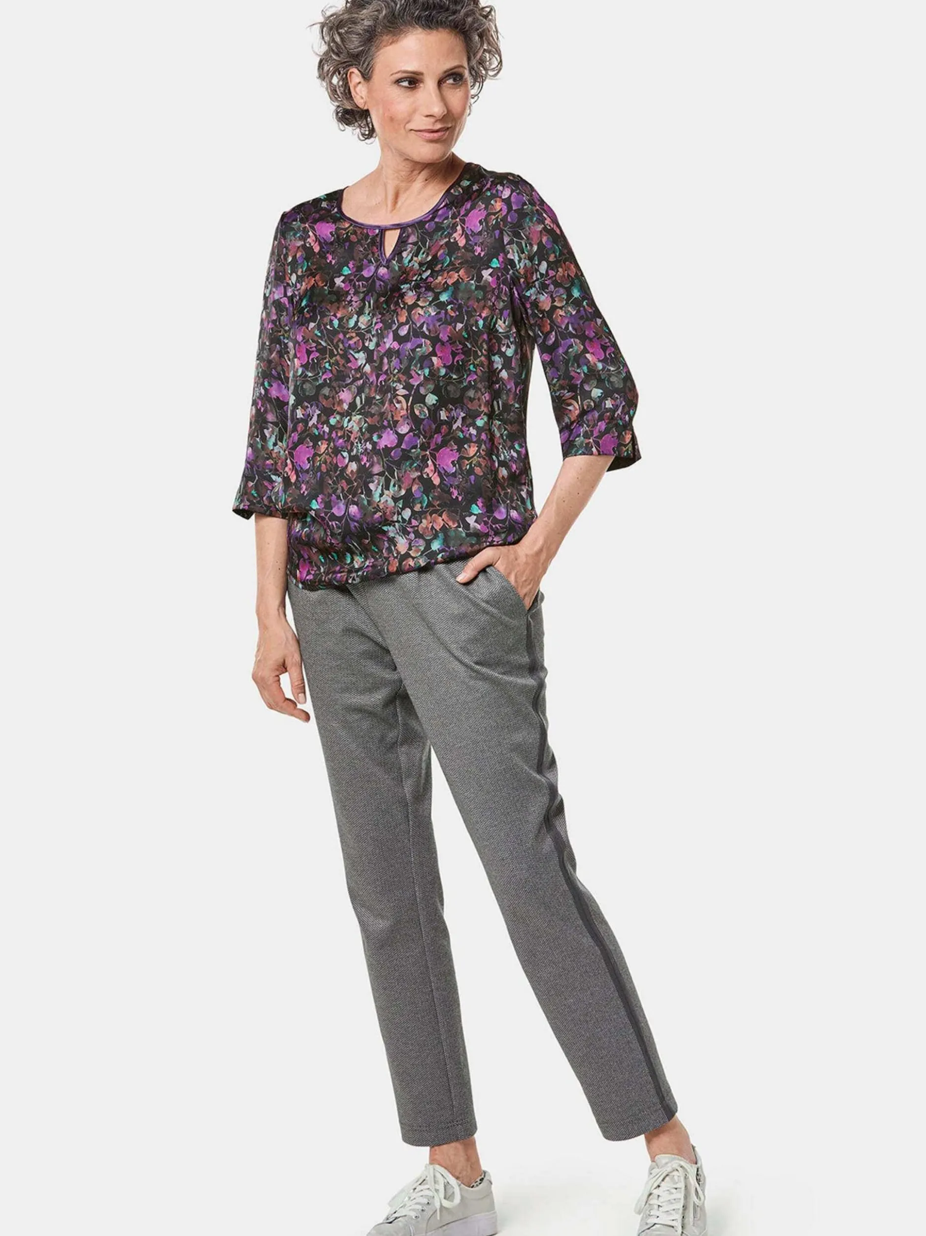 Goldner Damen Druckblusen in schwarz - Ärmel: 3/4 Arm
