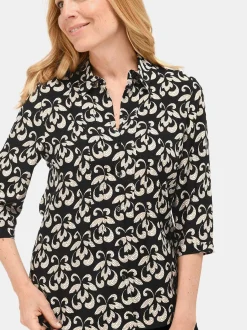 Goldner Damen Druckblusen in schwarz - Ärmel: 3/4 Arm