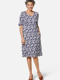 Goldner Damen Druckkleider in marine