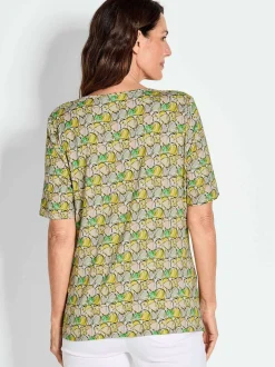 Goldner Damen Druckshirts in grün gelb - Ärmel: Halbarm