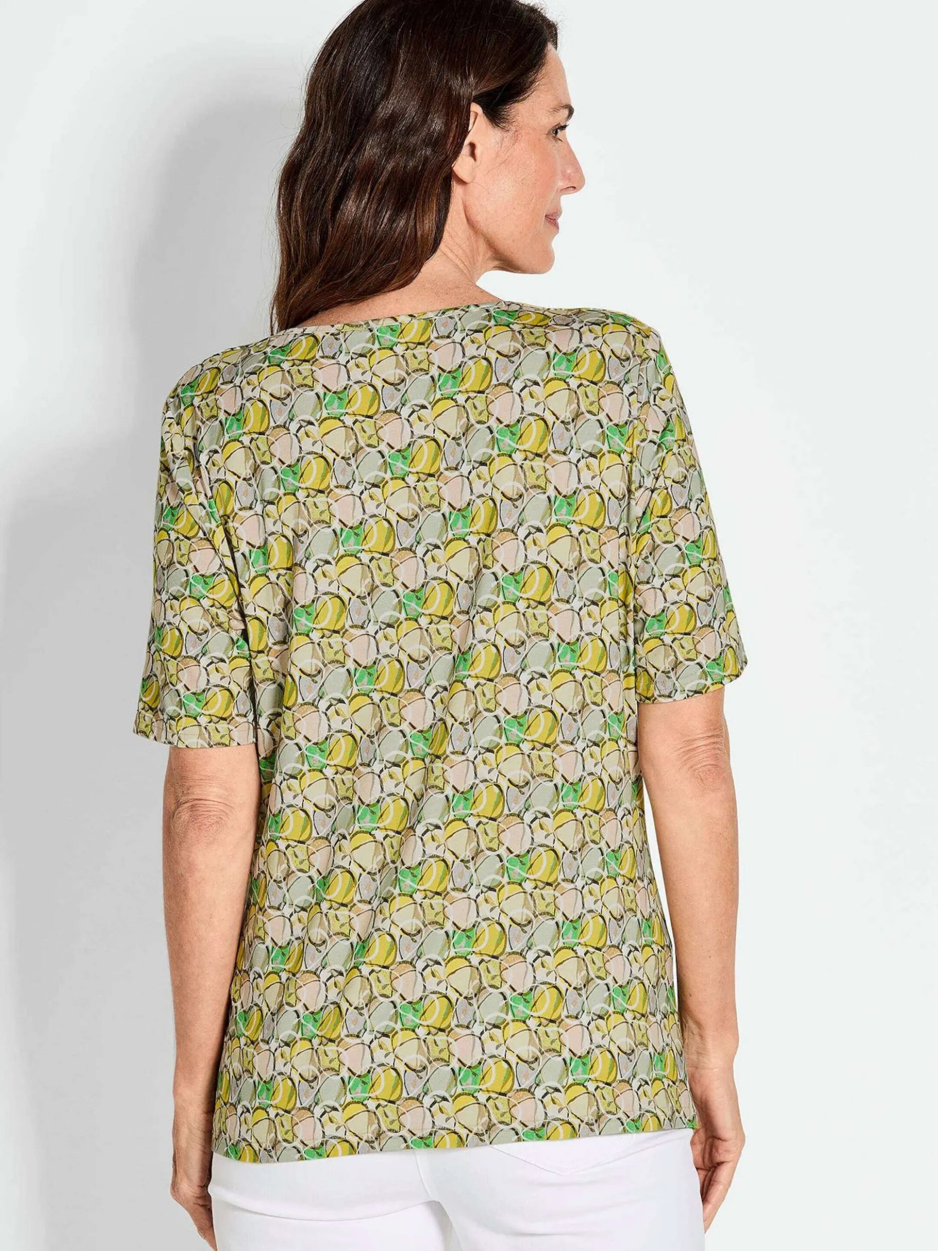 Goldner Damen Druckshirts in grün gelb - Ärmel: Halbarm