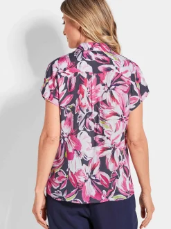 Goldner Damen Hemdblusen - Kurzgröße in pink mehrfarbig