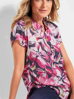 Goldner Damen Hemdblusen - Kurzgröße in pink mehrfarbig