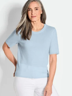 Goldner Damen Kurzarm-Pullover in hellblau