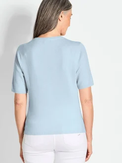 Goldner Damen Kurzarm-Pullover in hellblau