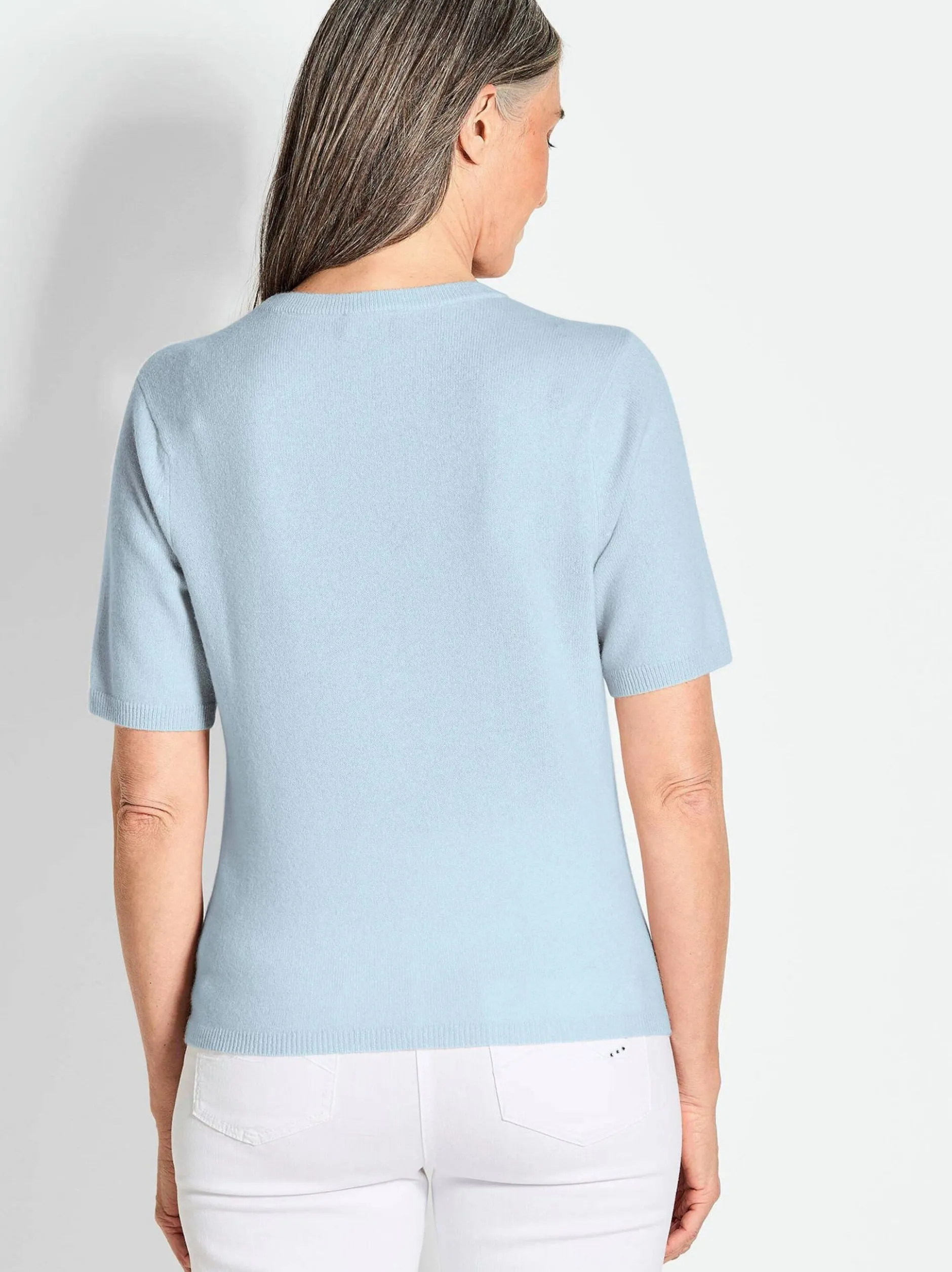 Goldner Damen Kurzarm-Pullover in hellblau