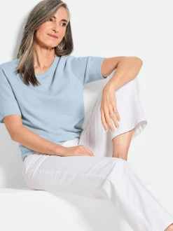 Goldner Damen Kurzarm-Pullover in hellblau