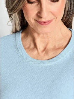 Goldner Damen Kurzarm-Pullover in hellblau