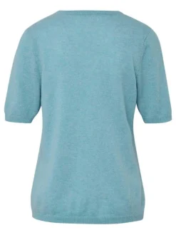 Goldner Damen Kurzarm-Pullover in aqua - Ärmel: Halbarm