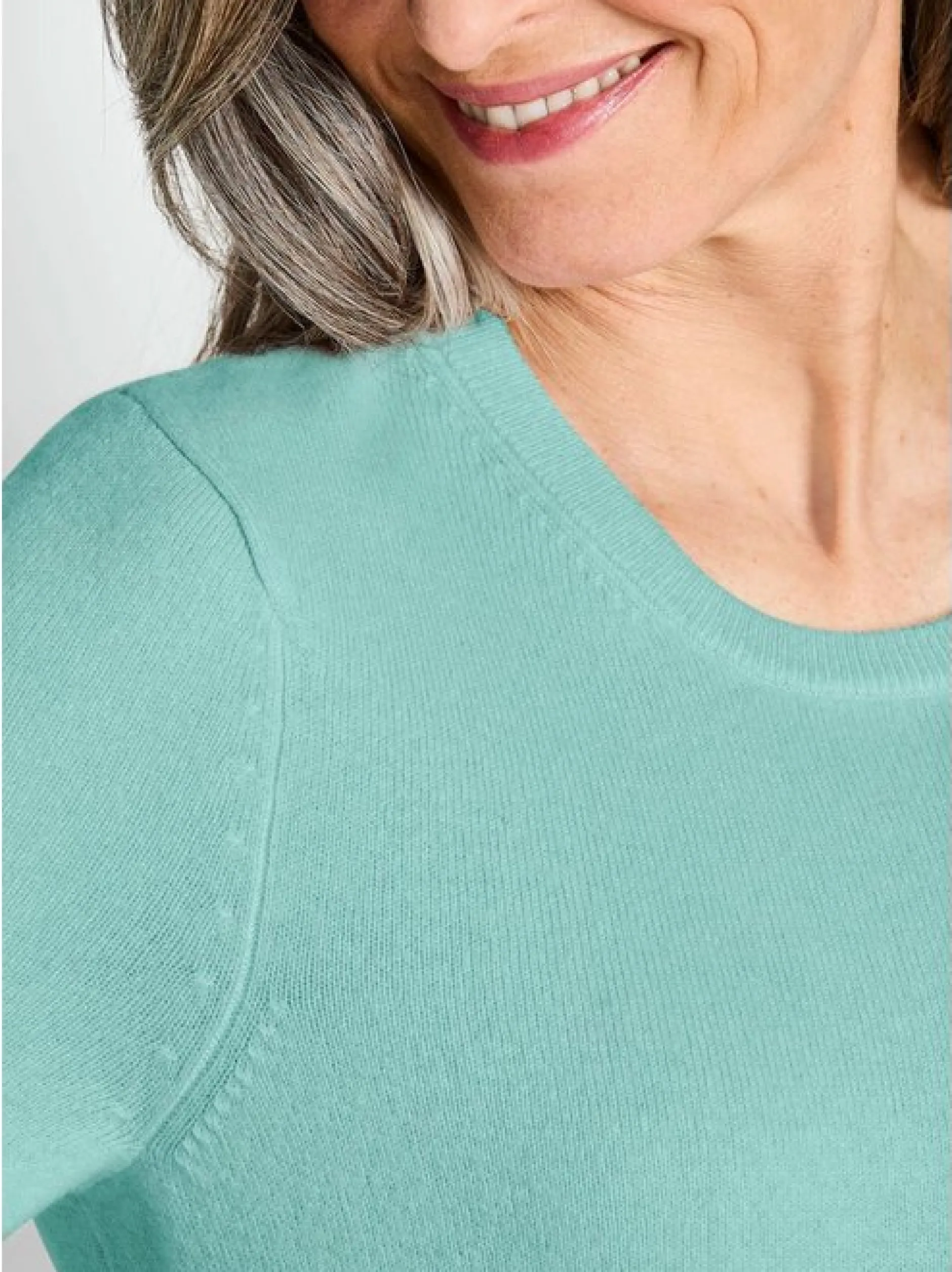 Goldner Damen Kurzarm-Pullover in aqua - Ärmel: Halbarm