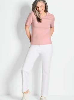 Goldner Damen Kurzarm-Pullover in rosa - Ärmel: Halbarm