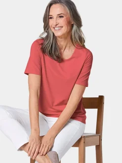 Goldner Damen Kurzarm-Shirts in koralle - Ärmel: kurzarm