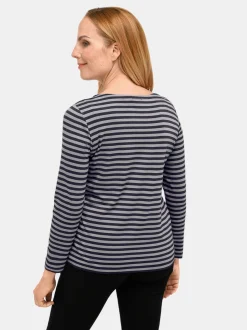 Goldner Damen Langarmshirt - Kurzgröße in marine grau