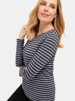 Goldner Damen Langarmshirt - Kurzgröße in marine grau