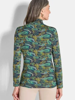 Goldner Damen Langarm-Shirts in smaragd - Ärmel: langarm