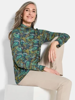 Goldner Damen Langarm-Shirts in smaragd - Ärmel: langarm
