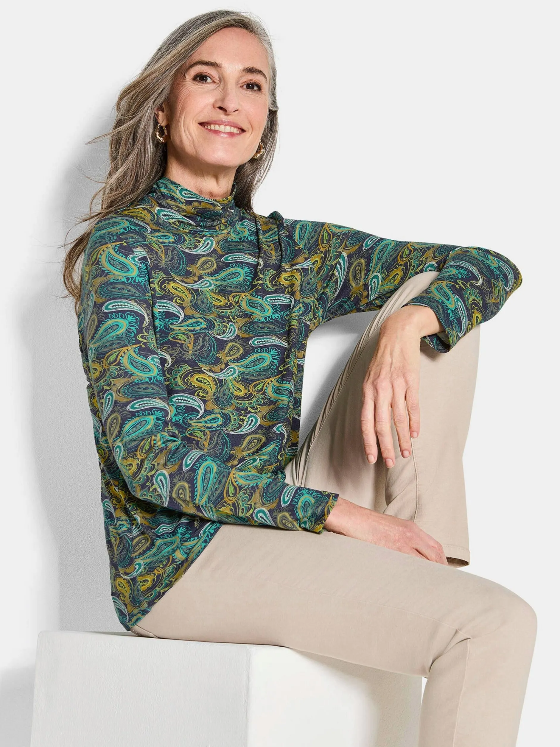 Goldner Damen Langarm-Shirts in smaragd - Ärmel: langarm