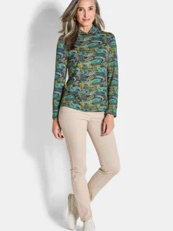 Goldner Damen Langarm-Shirts in smaragd - Ärmel: langarm