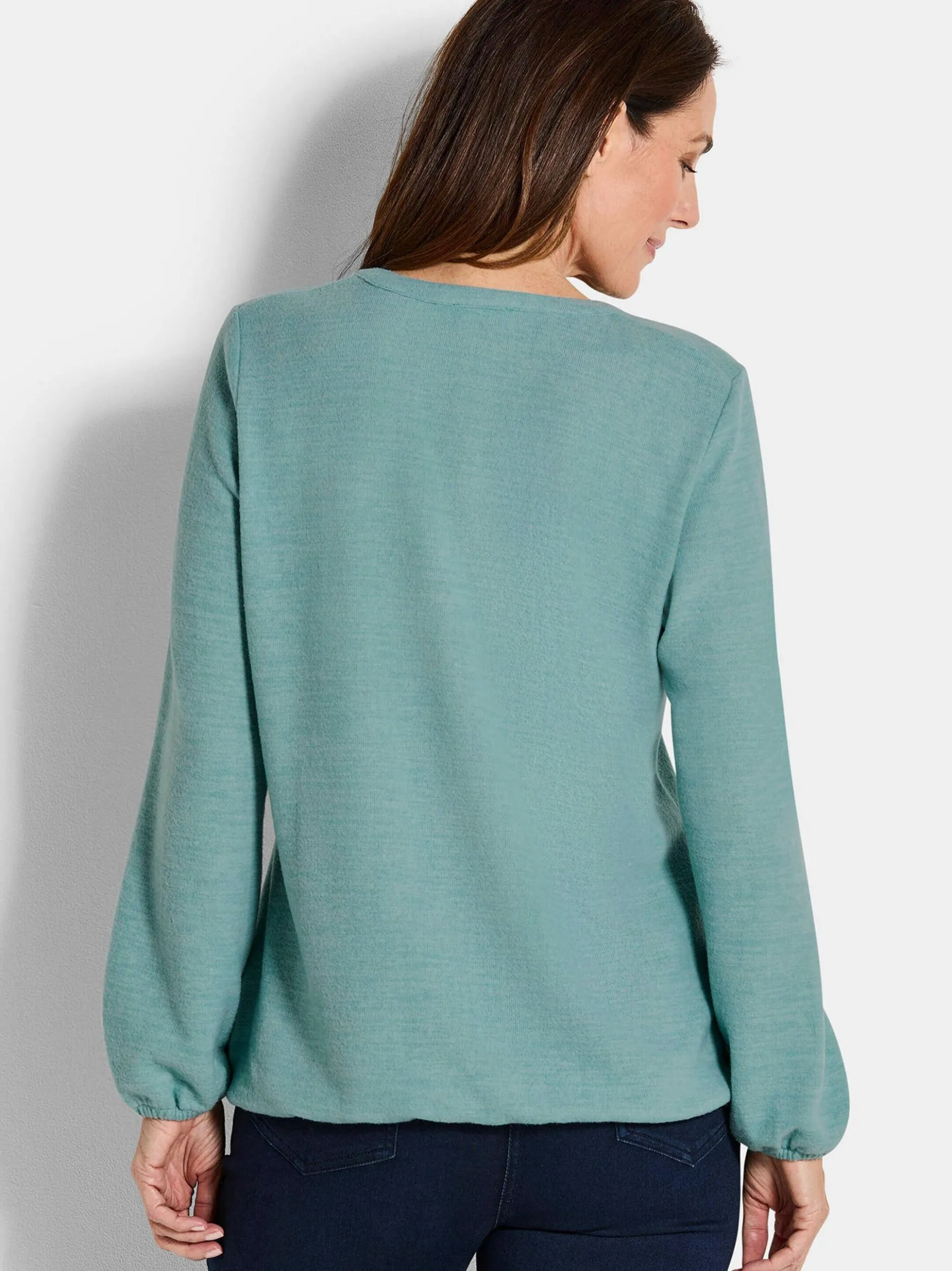 Goldner Damen Longshirts in grün - Ausschnitt: Rundhals