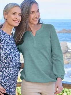 Goldner Damen Longshirts in grün - Ausschnitt: Rundhals