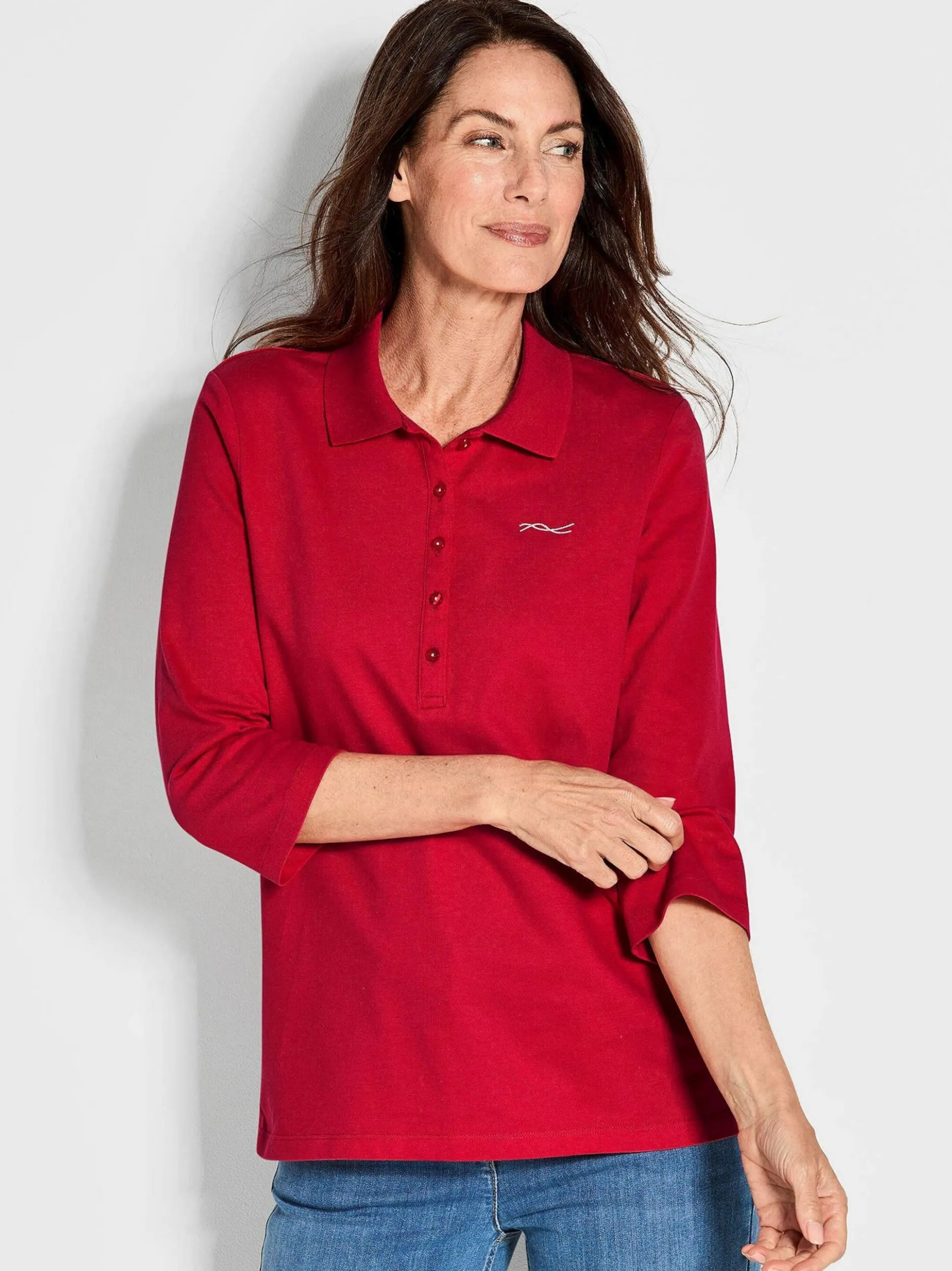 Goldner Damen Poloshirts in rot - Ausschnitt: Polokragen