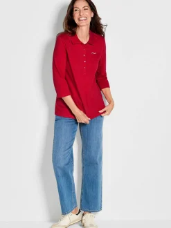 Goldner Damen Poloshirts in rot - Ausschnitt: Polokragen