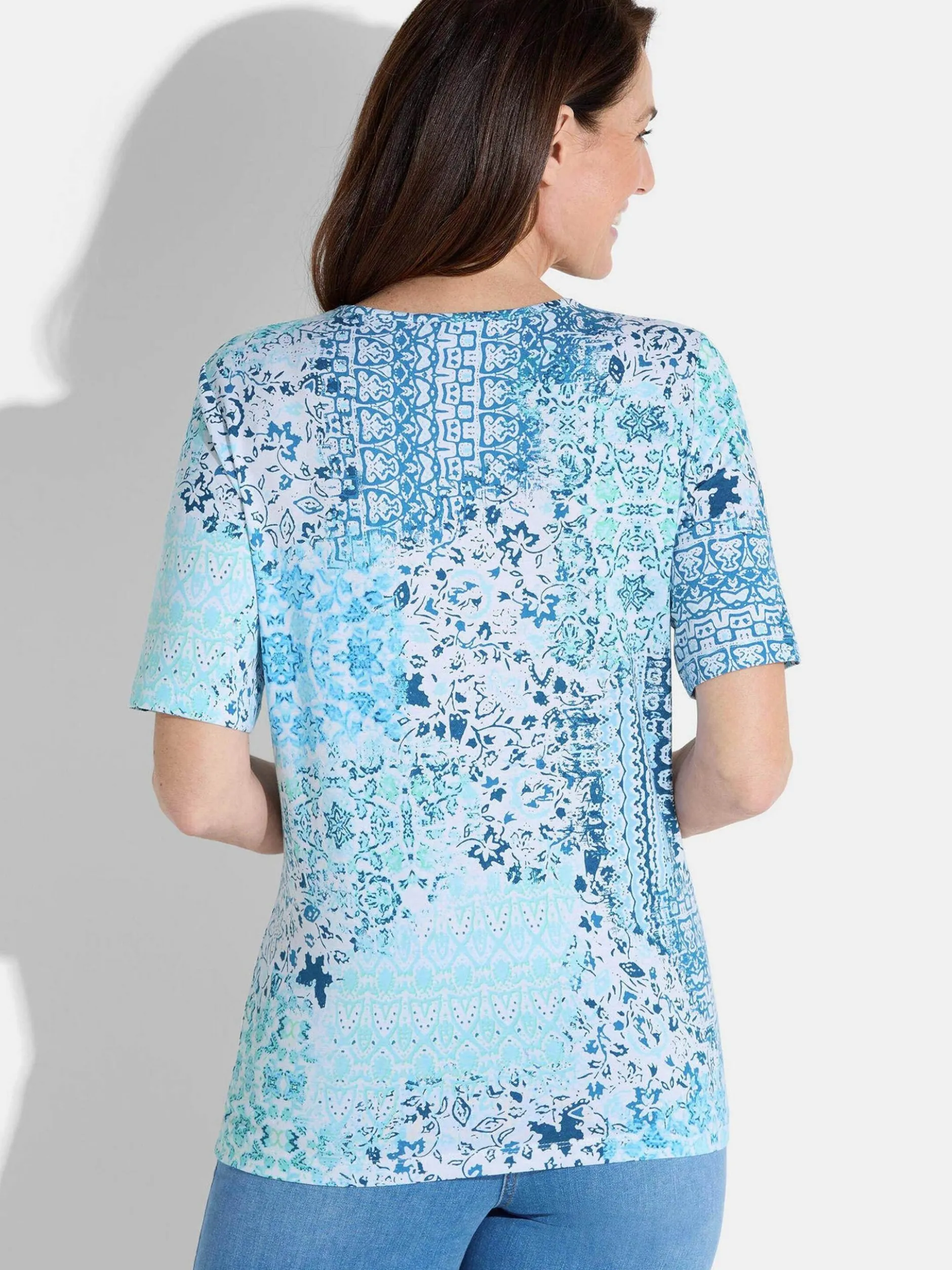 Goldner Damen Print Shirt in blau - Ausschnitt: Rundhals