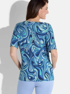 Goldner Damen Print Shirt in blau - Ausschnitt: Rundhals