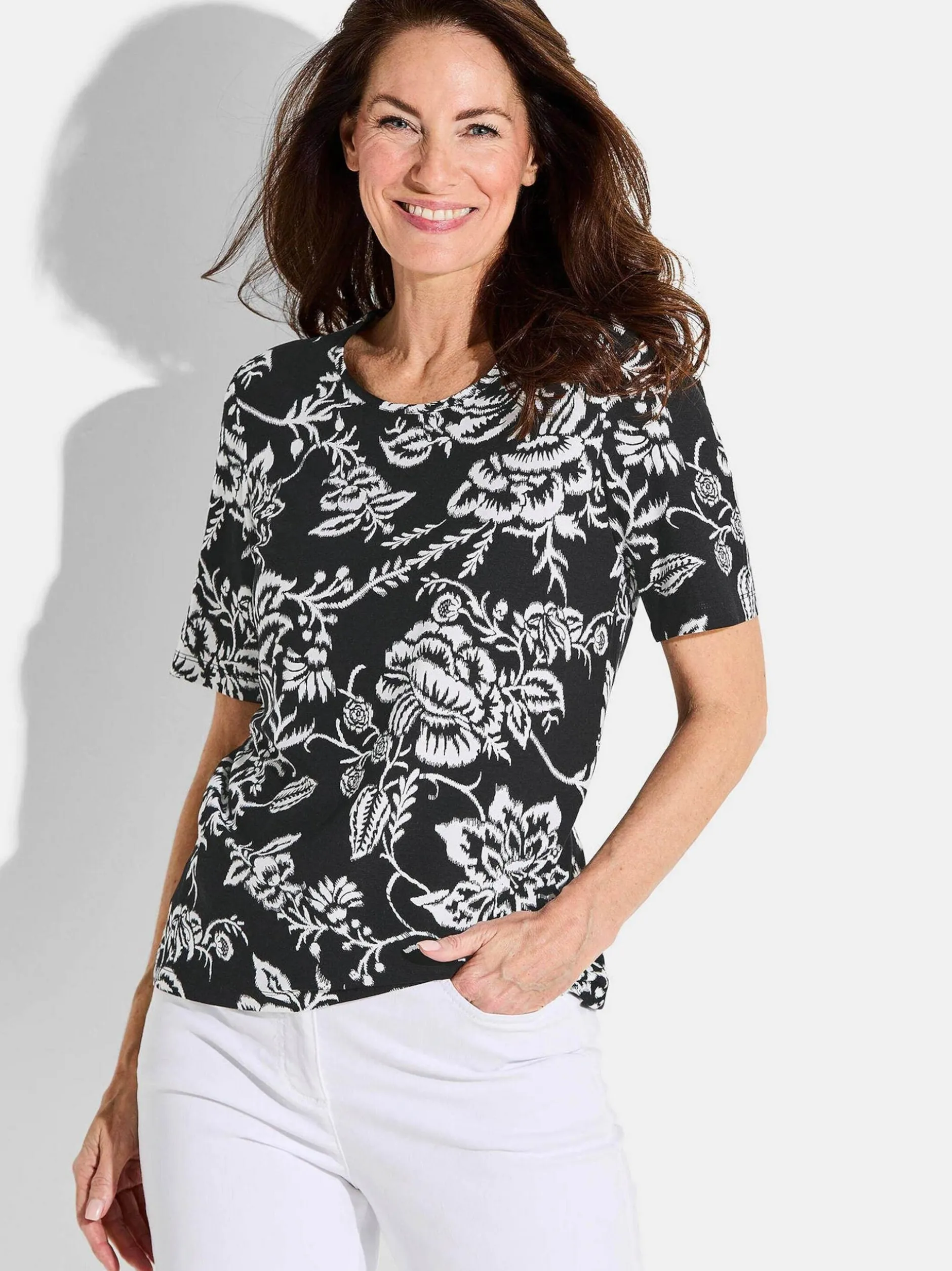 Goldner Damen Print Shirt in schwarz - Ärmel: Halbarm
