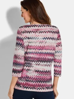 Goldner Damen Print Shirts in aubergine - Ärmel: 3/4 Arm