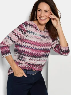 Goldner Damen Print Shirts in aubergine - Ärmel: 3/4 Arm