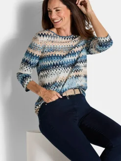 Goldner Damen Print Shirts in blau - Ausschnitt: U-Boot