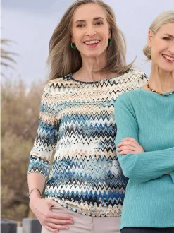 Goldner Damen Print Shirts in blau - Ausschnitt: U-Boot