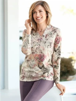 Goldner Damen Print Shirts in lila mehrfarbig