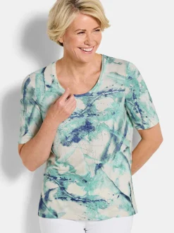Goldner Damen Print Shirts in türkis - Ärmel: Halbarm