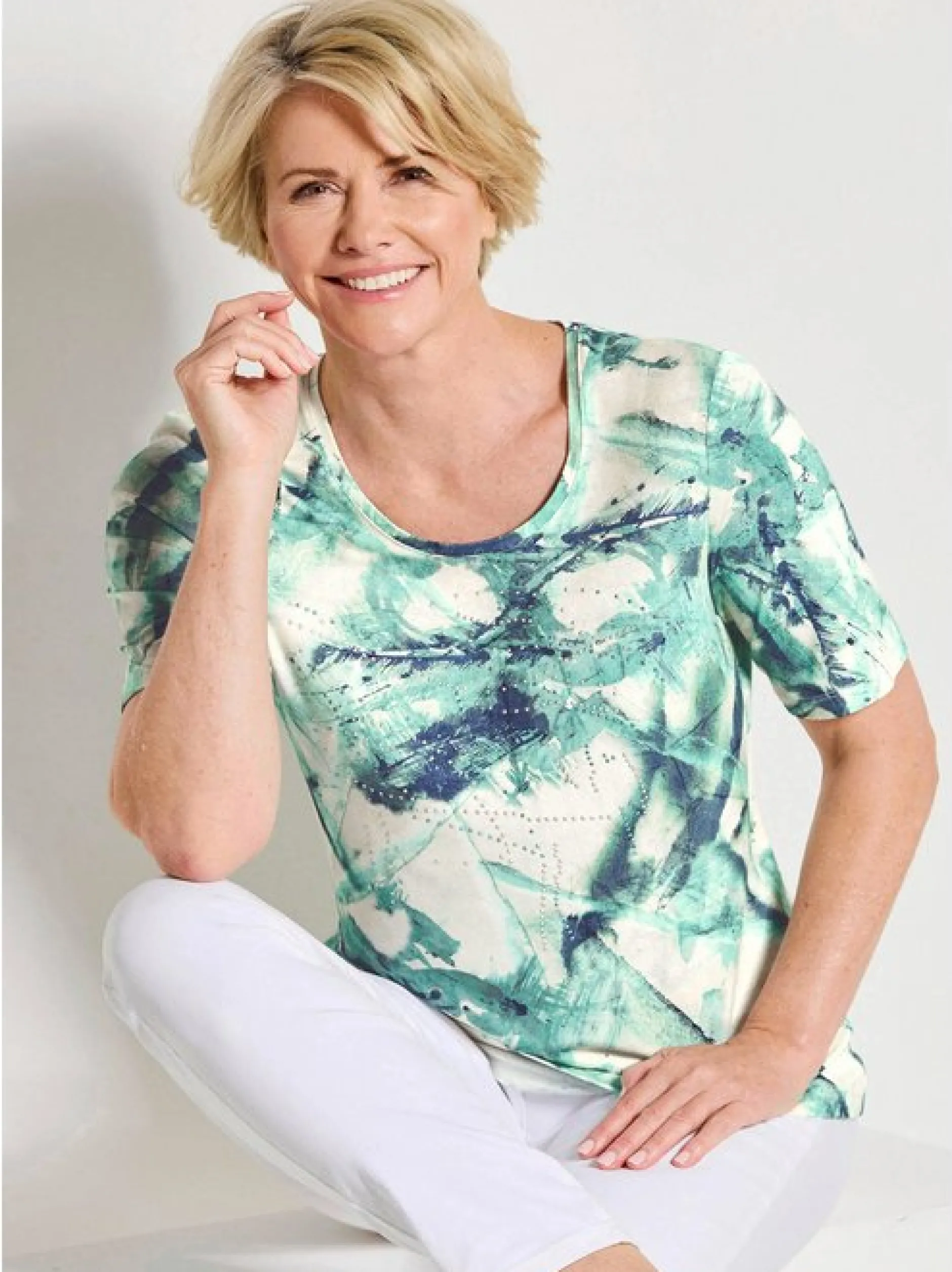 Goldner Damen Print Shirts in türkis - Ärmel: Halbarm
