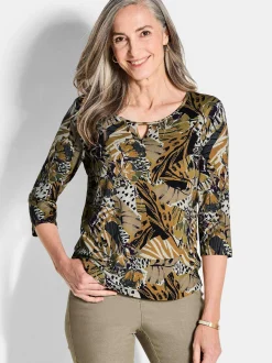 Goldner Damen Print Shirts in gelb - Ärmel: 3/4 Arm