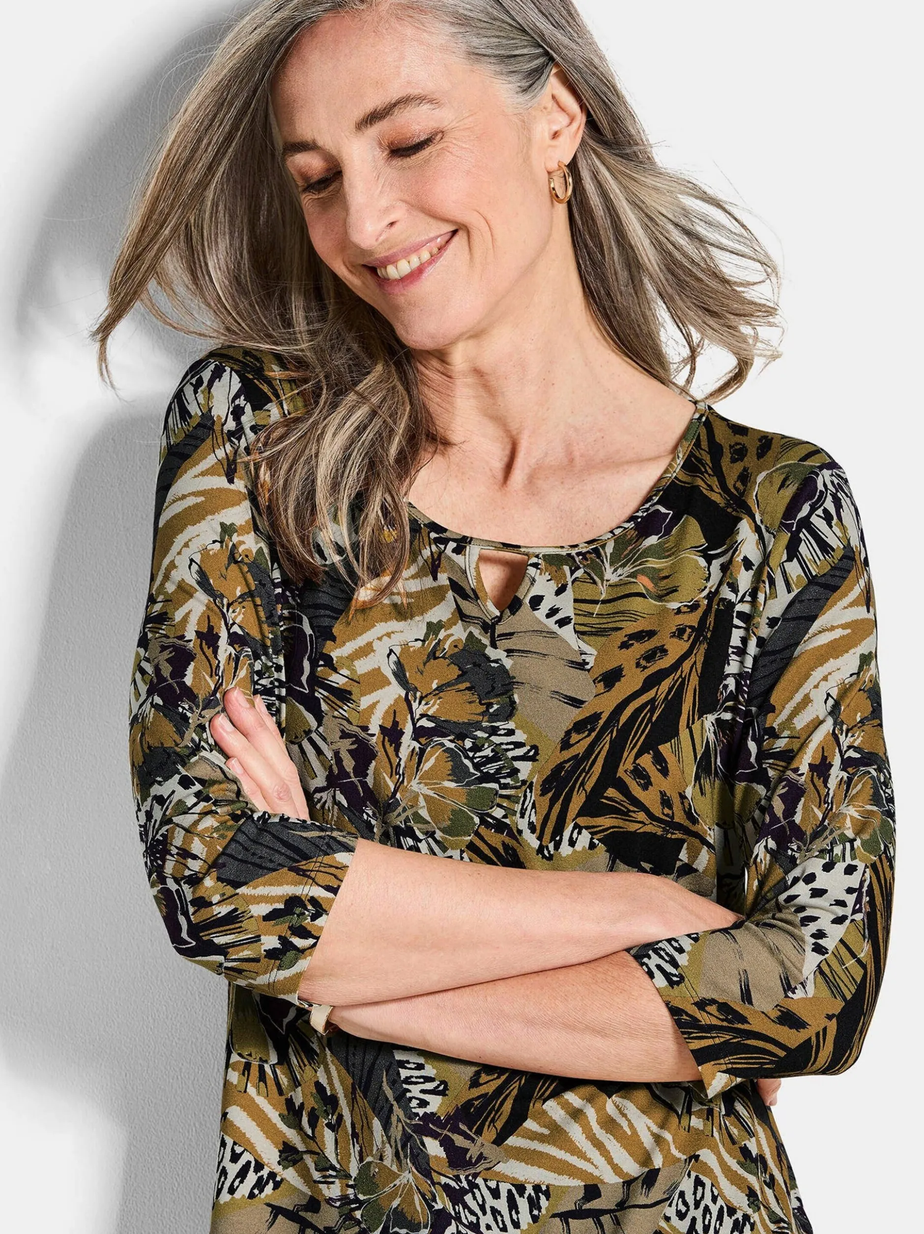 Goldner Damen Print Shirts in gelb - Ärmel: 3/4 Arm