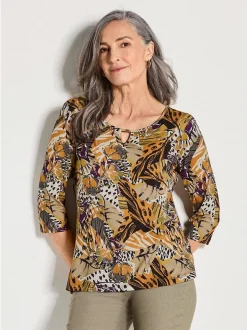Goldner Damen Print Shirts in gelb - Ärmel: 3/4 Arm