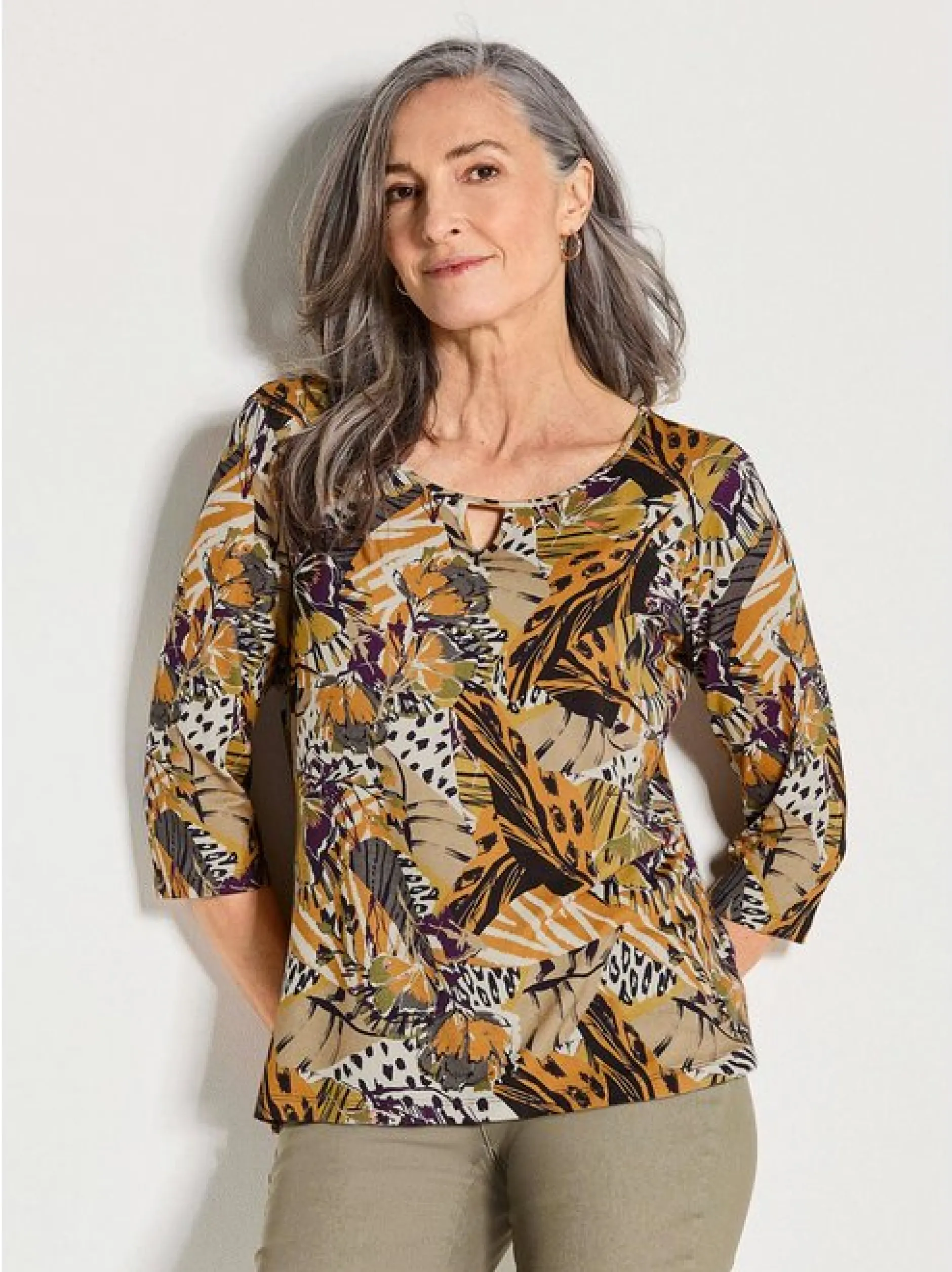 Goldner Damen Print Shirts in gelb - Ärmel: 3/4 Arm