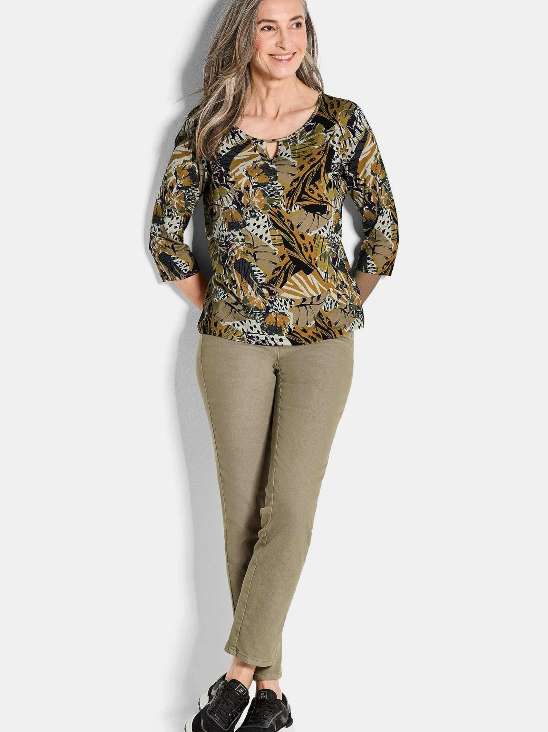 Goldner Damen Print Shirts in gelb - Ärmel: 3/4 Arm