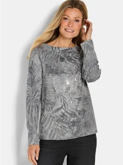 Goldner Damen Print Shirts in grau - Ausschnitt: U-Boot