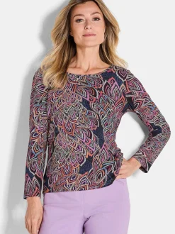 Goldner Damen Print Shirts in schwarz mehrfarbig