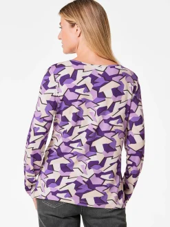 Goldner Damen Print Shirts in lila - Ausschnitt: U-Boot