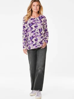 Goldner Damen Print Shirts in lila - Ausschnitt: U-Boot